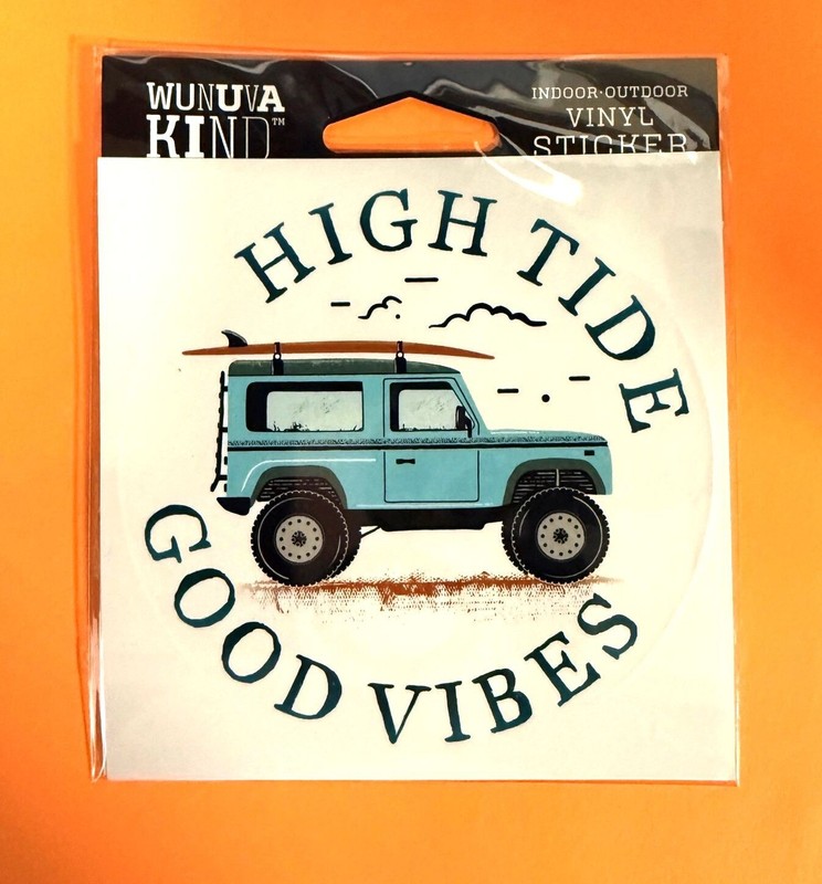 HIGH TIDE GOOD VIBES JEEP SURFBOARD BEACH 4″ VINYL DECAL STICKER FREE SHIPPING