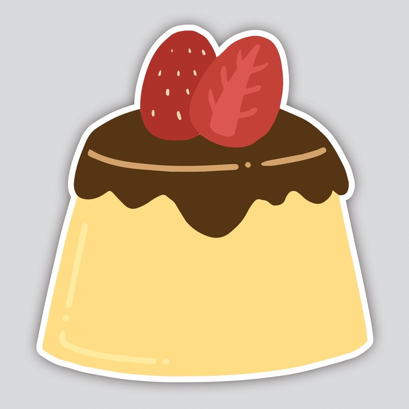 Delicious Caramel Flan Dessert with Strawberry Creme Pudding Vinyl Decal Sticker