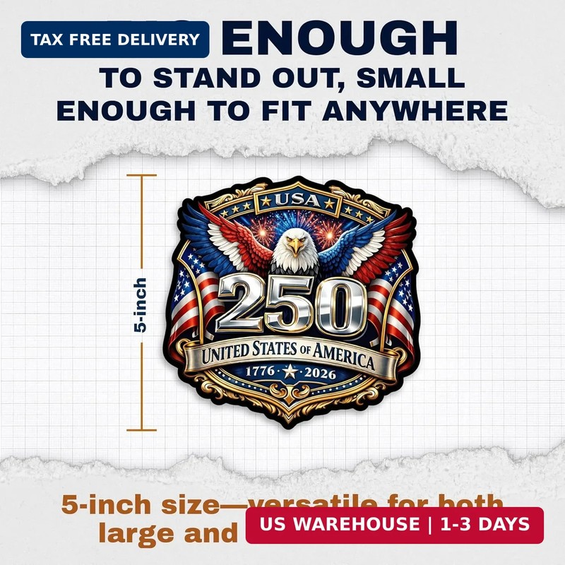 USA 250th Anniversary 1776-2026 Vinyl Sticker 2-Pack - 5 Inch - USA Flag Patriot gallery