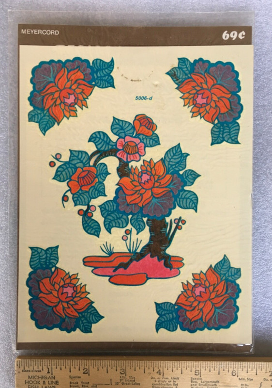 NOS 1970’s Meyercord bonsai Tree color water decal Flowers Red Pink Dahlia gallery
