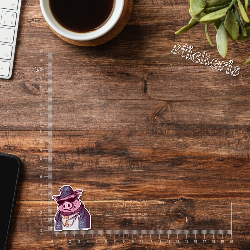 2x Big boss pig in a denim detective uniform sticker 2-12″ (request up to 47″)