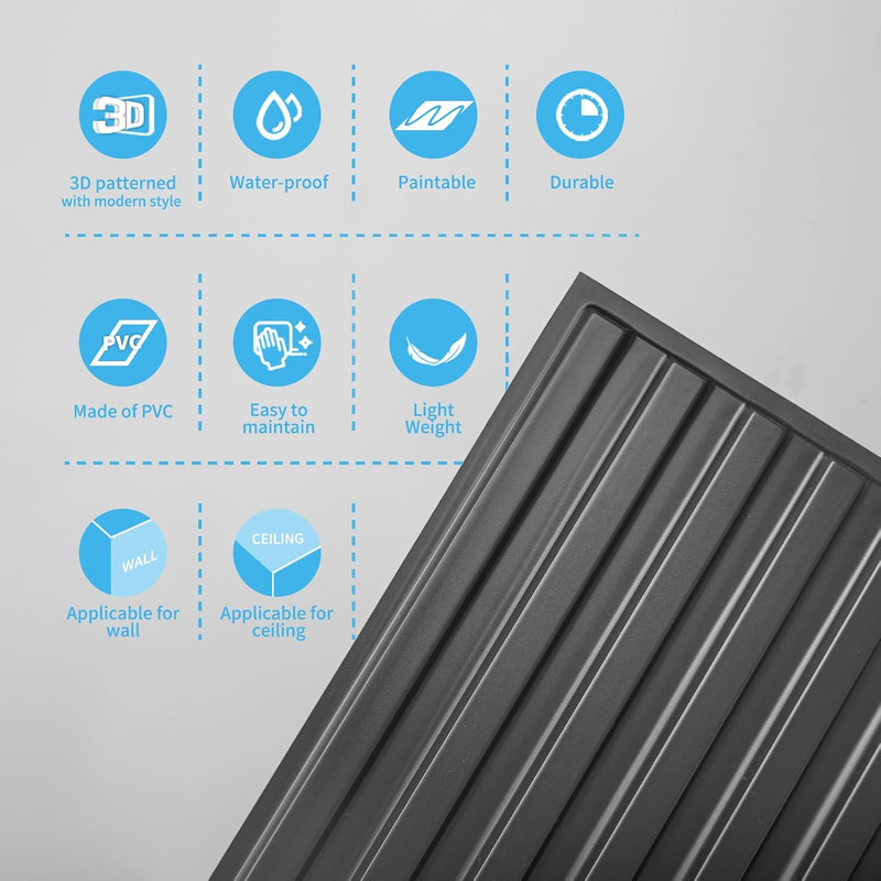 12-Pack Black 3D Slat Design Wall Panels for Stylish Interior Decor gallery