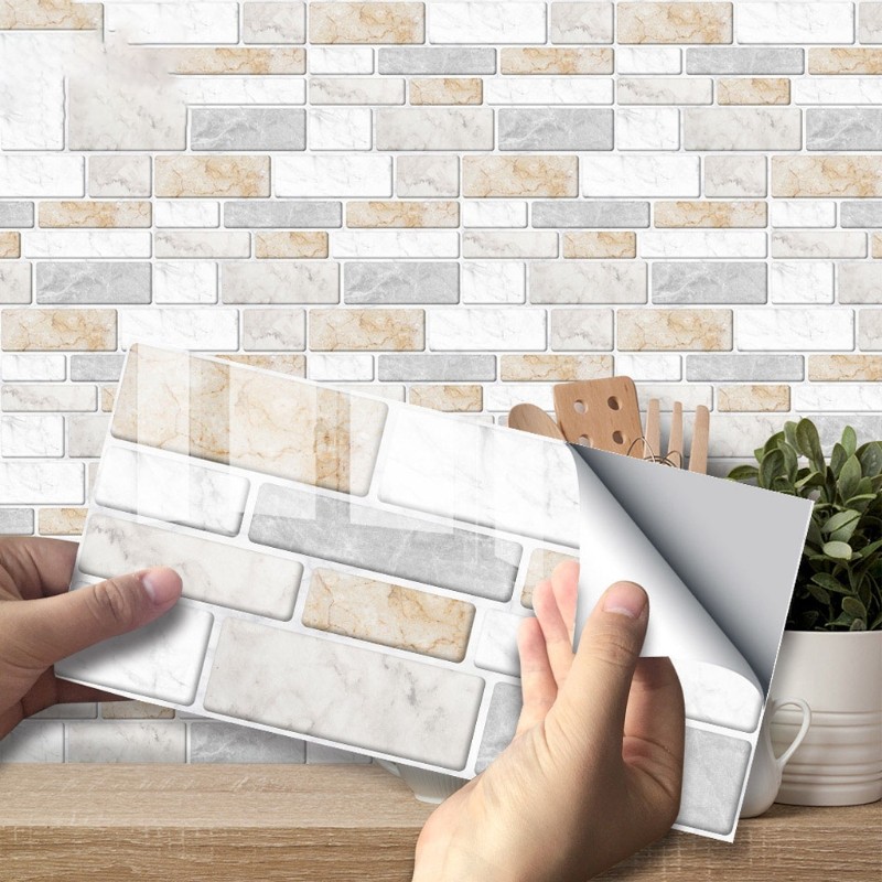 27pcs Imitation Marble Brick Tile Stickers DIY Self Adhesive Kitchen Floor Wall gallery
