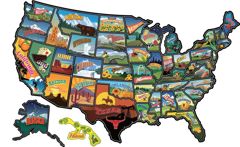 RV State Travel USA Map Sticker United States Vinyl RV Travel Camper Map Sticker