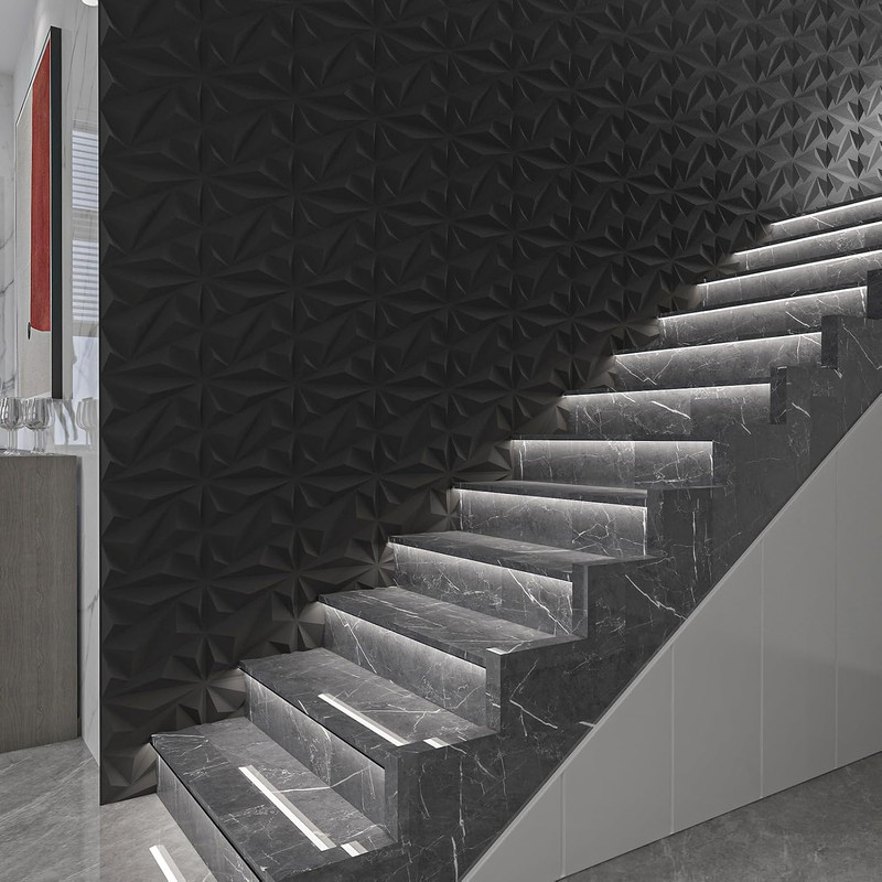 3D Diamond PVC Wall Panels 12x12 Black Textured Interior Decor 33 Pack gallery