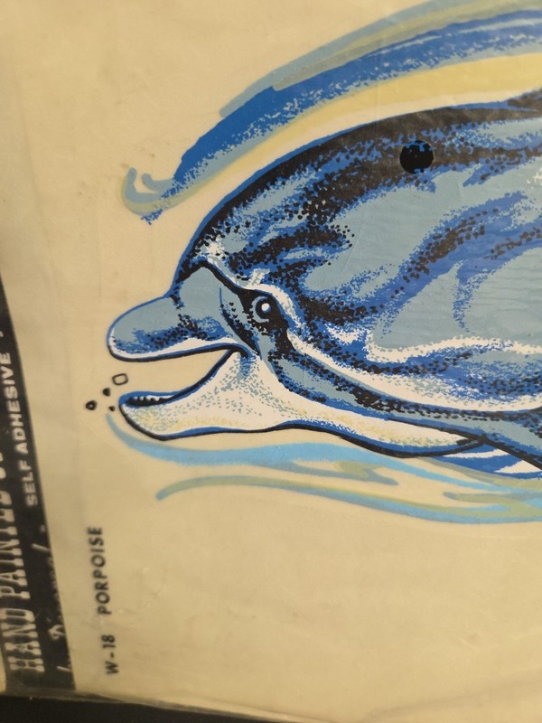 Vintage 1970's NOS Hand Painted Sports And Wildlife Decals W-18 PORPOISE 10x17 gallery