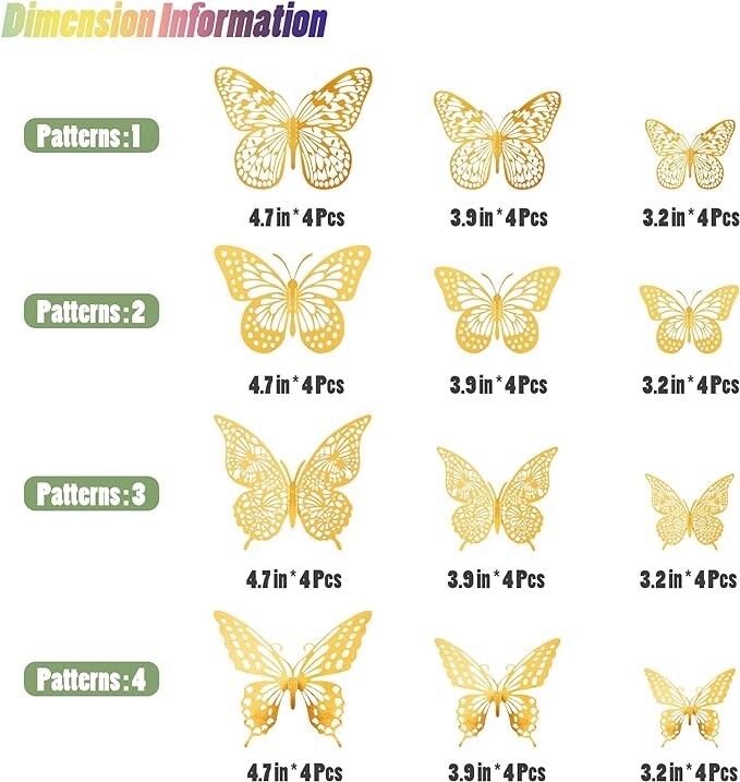 Decoración de pared con mariposas en 3D, 48 piezas, 4 estilos, 3 tamaños. neuvo. gallery