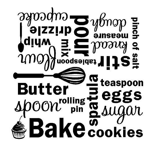 KITCHEN Bake Mixer Vinyl Wall Decal Wall Quote Subway Art Letters 8″ x 8″