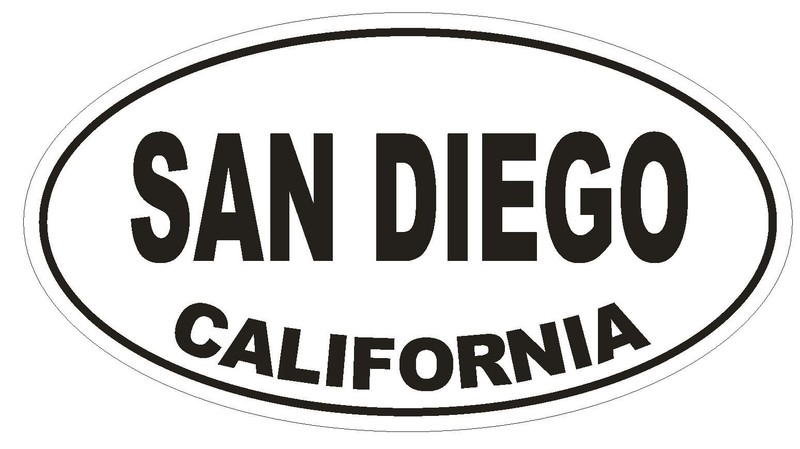San Diego California Oval Bumper Sticker or Helmet Sticker D2815 Euro Oval