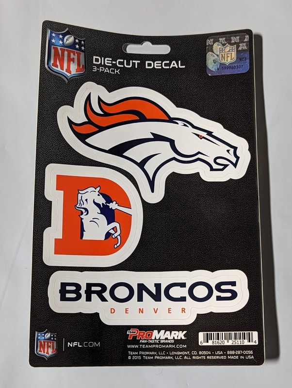 Denver Broncos 3-Pack Die-cut Decals Stickers Sheet Measures 5″ x 7″ New!