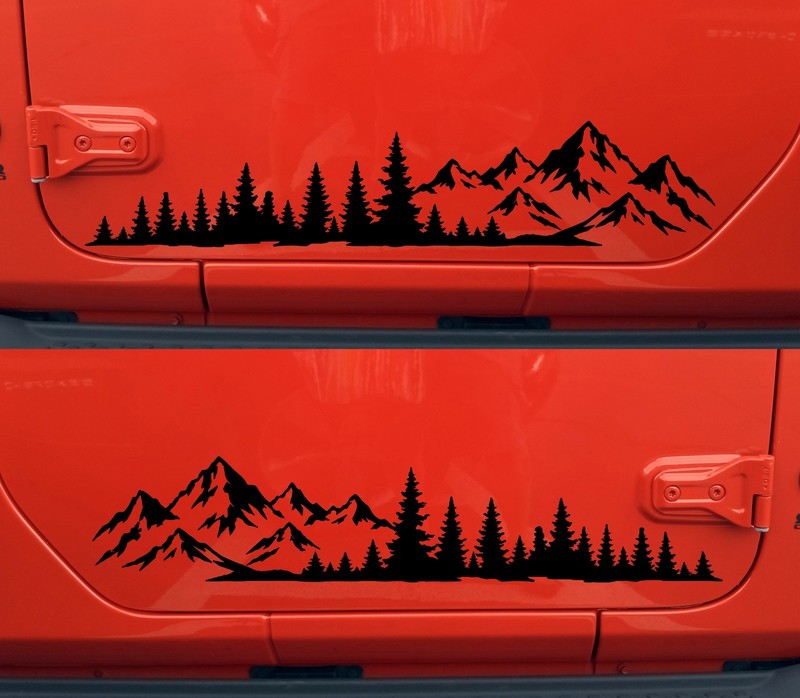Mirrored Mountain Forest Truck Pair Vinyl Decals Wilderness Landscape Camper V21 gallery