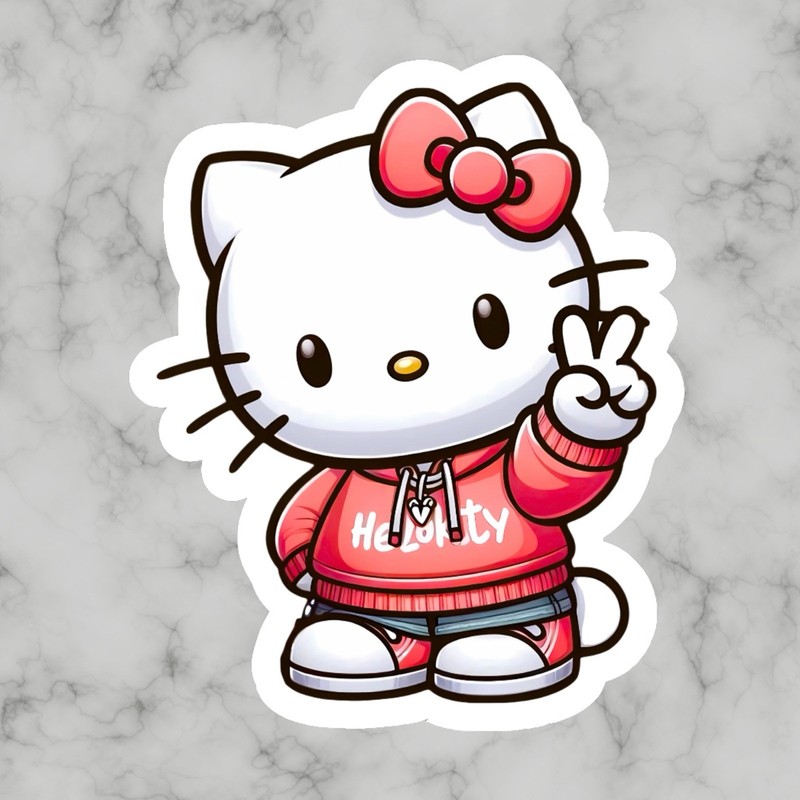 Kitty Cat, Kawaii Cute Fun Hello Adorable Glossy Vinyl sticker, Decal