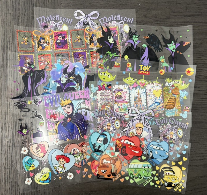 10 mix UV DTF 16 oz Cup Wraps Mostly Disney Villains Toy Story Cars New