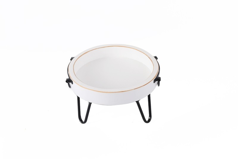 White Wood Pedestal Tray Stand for Tabletop, Countertop Handle(9.6×5.1 Inch)