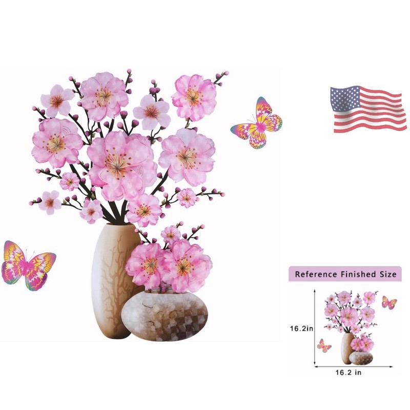 3D Vase Wall Stickers – Stereo Flower Decal DIY Pink Superposition Floral Dec…
