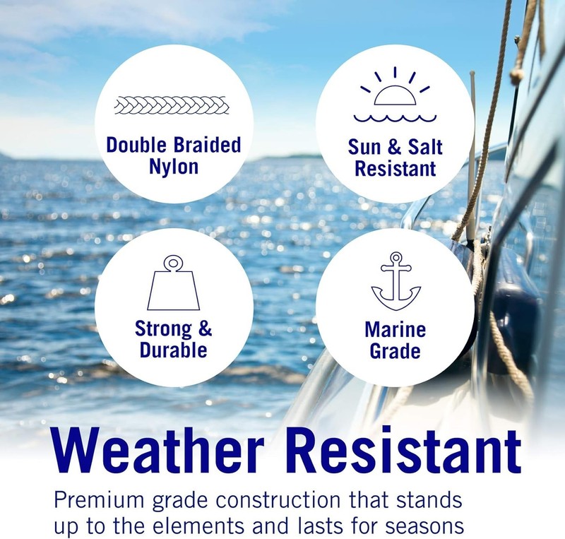 Premium Boat Anchor Rope, 100 Ft Double Braided Blue Nylon Marine Line, 3/8 Inch gallery