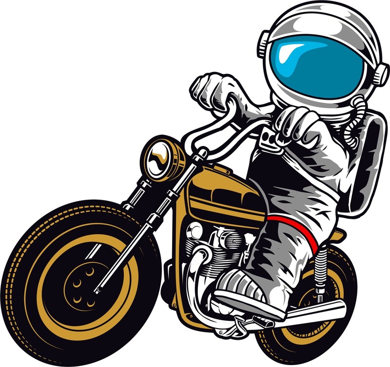 Astronaut Phone Sticker (2 inch) Riding Motorcycle Planets Drawing Spacesuit
