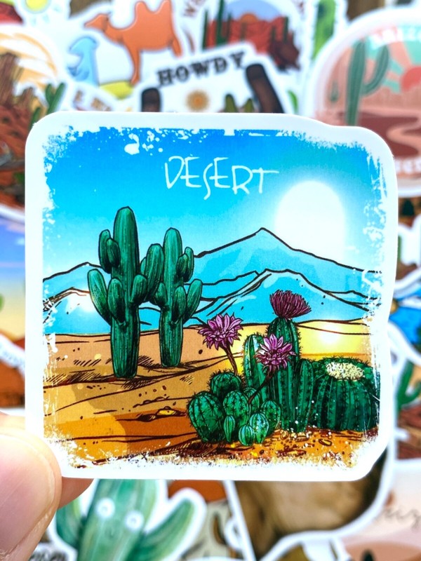 5-50 pcs Cactus Stickers, Retro Travel Arizona Canyon Camel Desert Vinyl Decals gallery