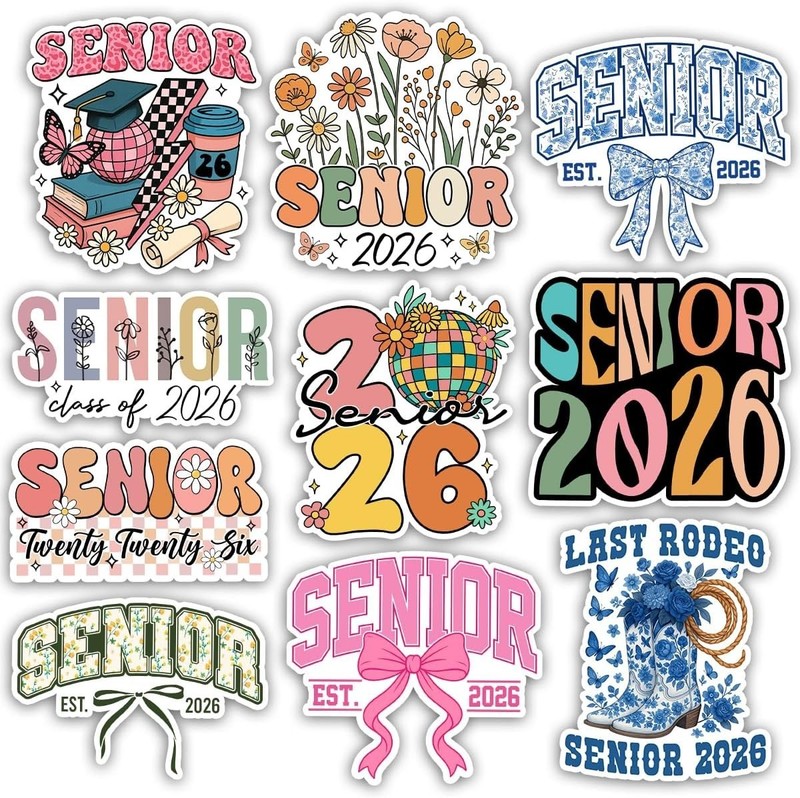 10PCS Senior 2026 Stickers | Cute Girly Class of 2026 Waterproof Vinyl Decals