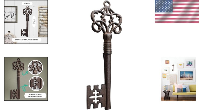 Hand-Painted Large Cast Iron Skeleton Key Wall Decor - Rustic Bronze Elegance gallery