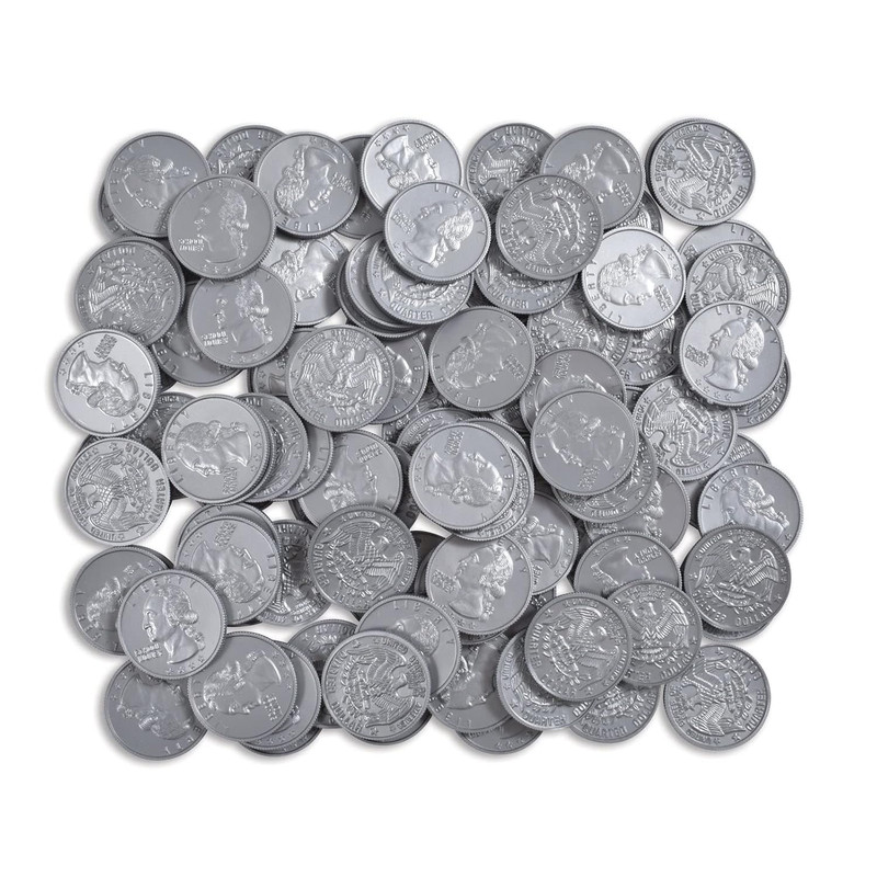 Play Quarters Set of 100 Plastic Coins Real US Currency Size Teach Money Math gallery