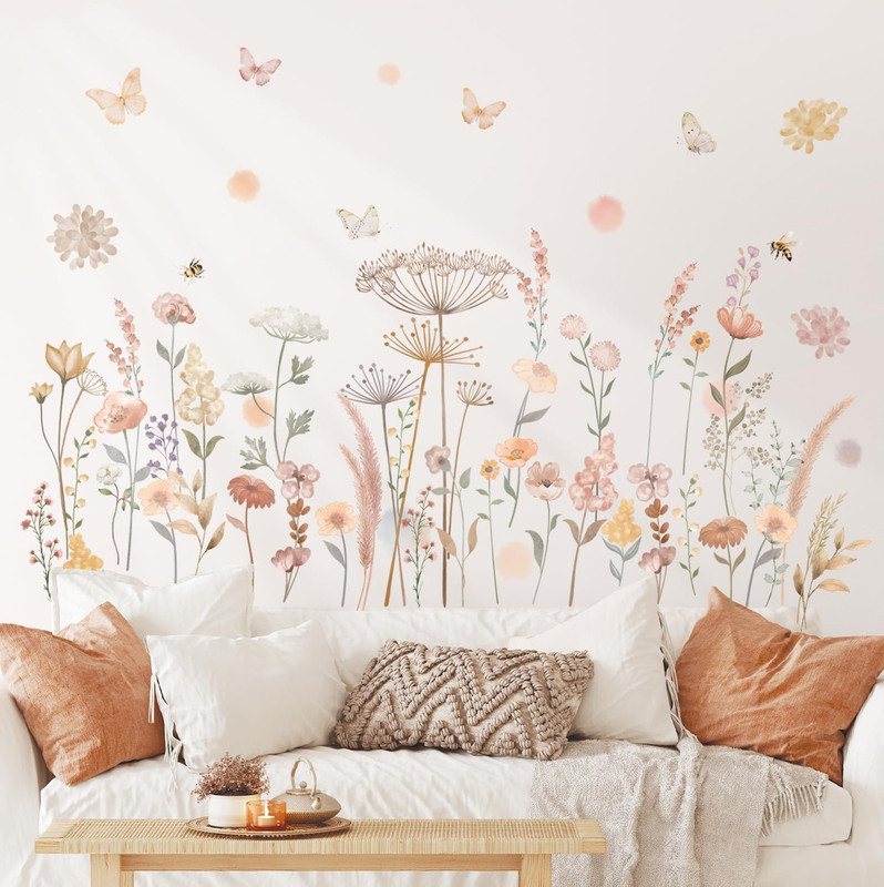 Boho Watercolor Flower Wall Decal Stickers Floral Wildflower Dandelion Peel gallery