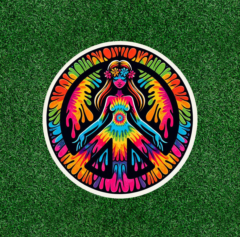 Hippie Girl peace symbol 100% waterproof vinyl sticker decal – many sizes