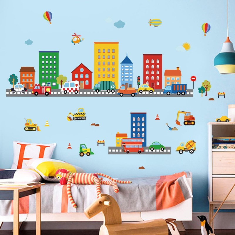 Transportation Road Wall Decals City Construction Cars Vehicles Trucks Wall S... gallery