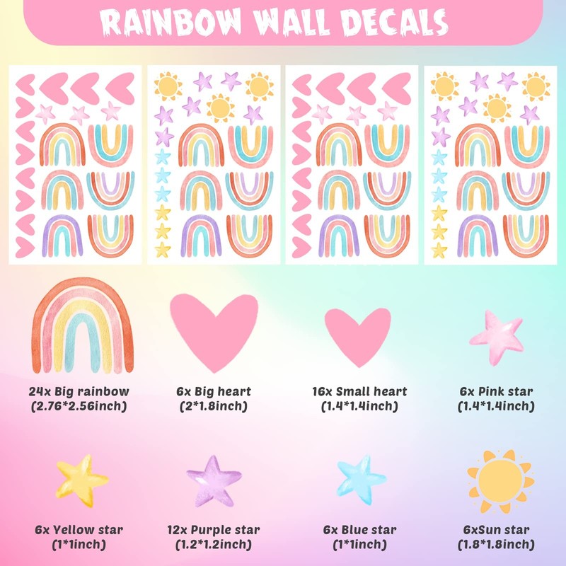 Rainbow Wall Decor Stickers Small Rainbow Decal Watercolor Heart Star Sun Wal... gallery