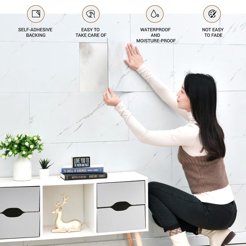 30PCS Self-Adhesive Marble Tiles Sticker Stick On Wall Floor Kitchen Bathroom US gallery