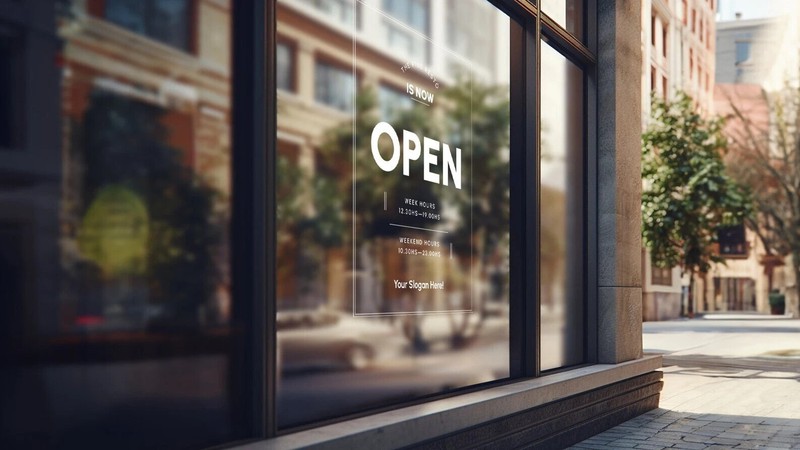 VΛ Custom Opening Hours Vinyl Window Decal Logo Sticker Storefront Peel & Stick
