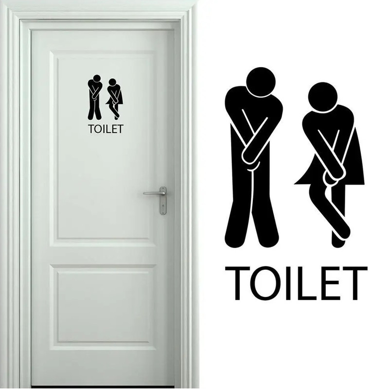 1pc Black Funny Toilet Wall Sticker Waterproof Bathroom Door Decal – NEW