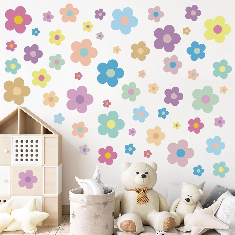 12 Sheets Flower Wall Decals Cute Colorful Vinyl Stickers for Girls Kids Room
