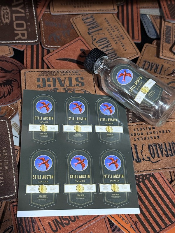 Still Austin Tanager Mini labels - 6 Labels - Vinyl Bottle Label Stickers