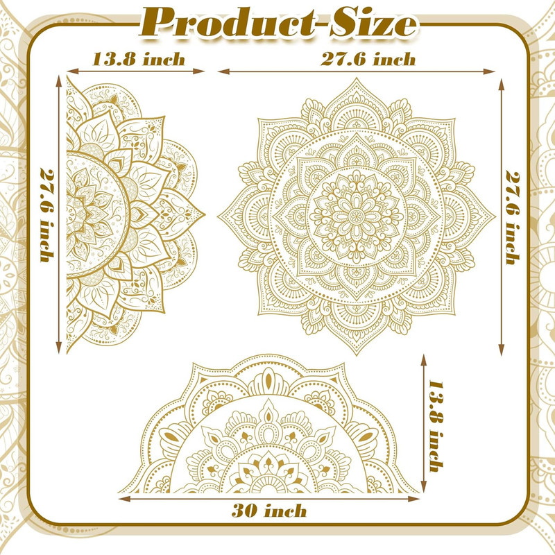 Chinco 4 Pcs Gold Half Mandala Wall Decal Boho Mandala Sticker Lotus Flower Viny gallery