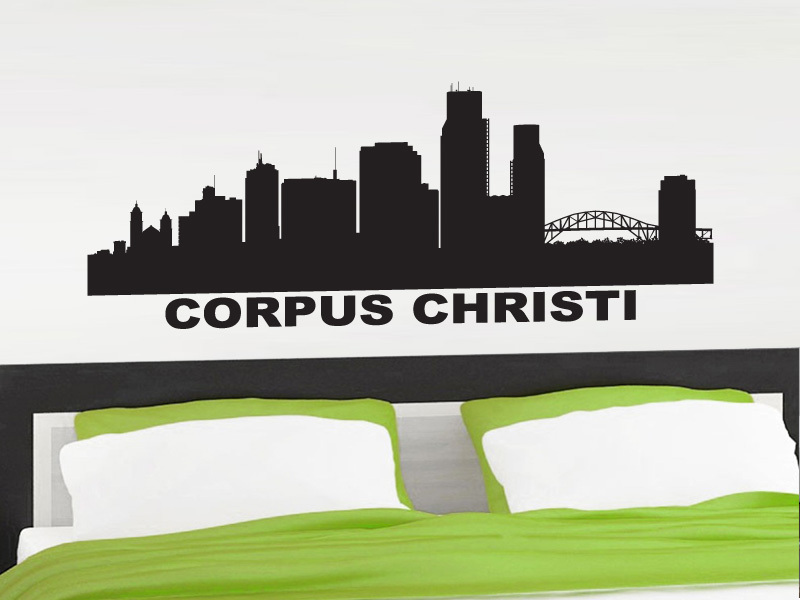 FGD Corpus Christi Texas Skyline Vinyl Wall Decal in White or Black 20" x 51" gallery
