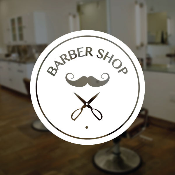 Barber Shop Moustache and Scissors – Round Vinyl Sign Sticker UK