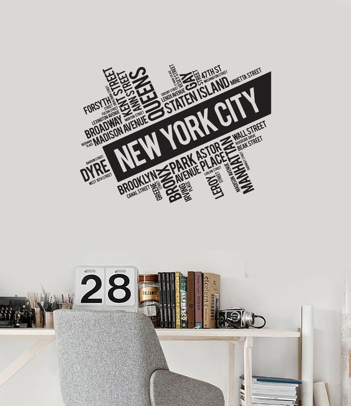 Vinyl Wall Decal New York City Streets USA Words Cloud Room Stickers (ig5731)