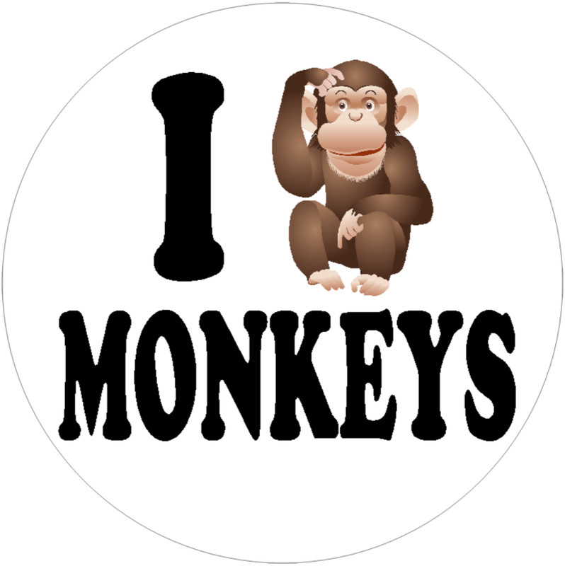 I Love Monkeys – 3 Pack Circle Stickers Decals 3″ x 3″