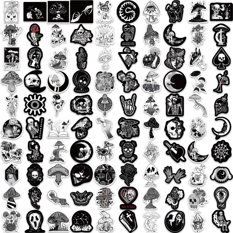 200/100/50 Black and White Dark Gothic Graffitr Sticker Packs gallery