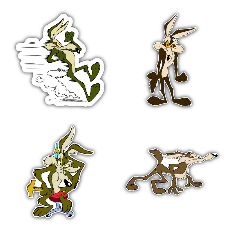 Wile E. Coyote Cartoon Set Of 4 Vinyl Sticker Decal – 5” longer side ID:3