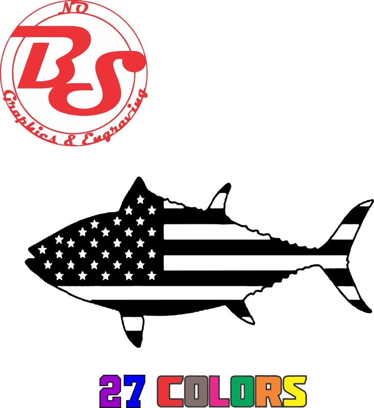 XL Tuna American Flag Vinyl Decal Boat Window Sticker Fishing Shore Beach noBS