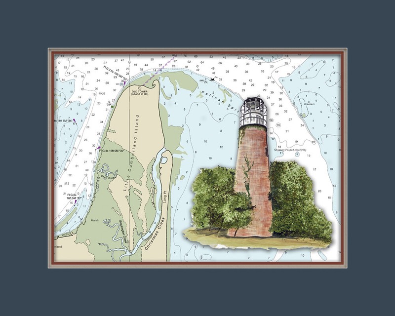 Little Cumberland Island Lighthouse and Nautical Chart High Quality Canvas Print