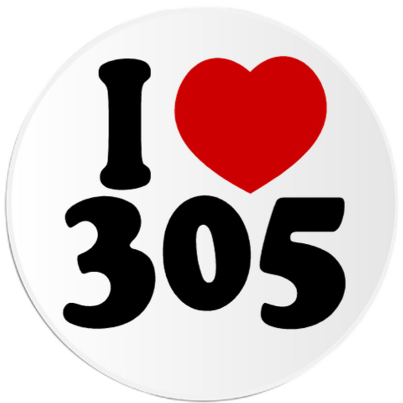 I Love 305 – 3 Pack Circle Stickers 3″ x 3″ – Miami Florida Dade County