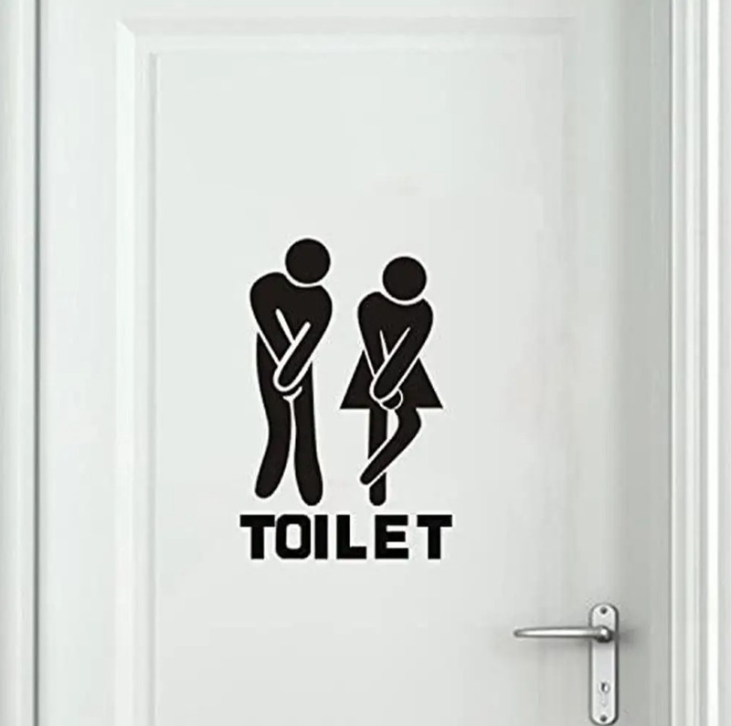 1pc Black Funny Toilet Wall Sticker Waterproof Bathroom Door Decal - NEW gallery