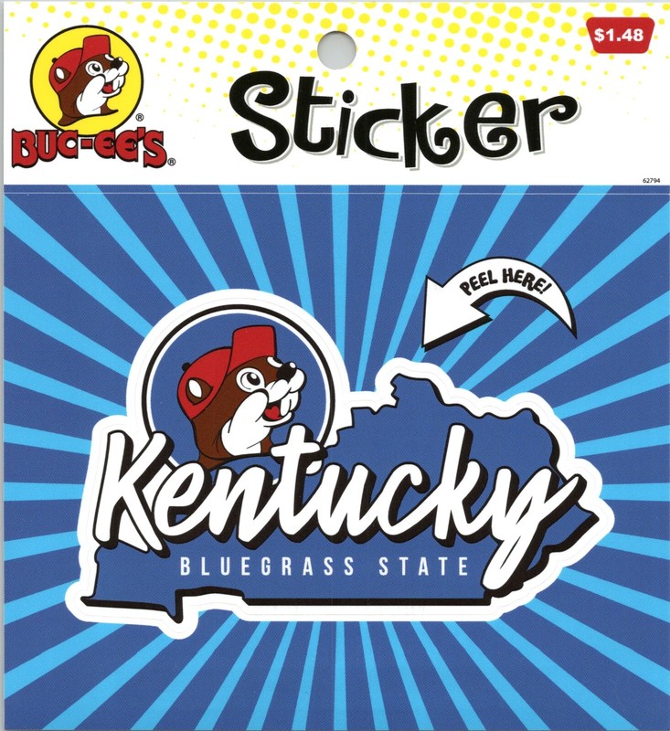 Buc-ee’s Kentucky The Bluegrass State – Beaver Logo, Blue Stripes- 4×4 sticker