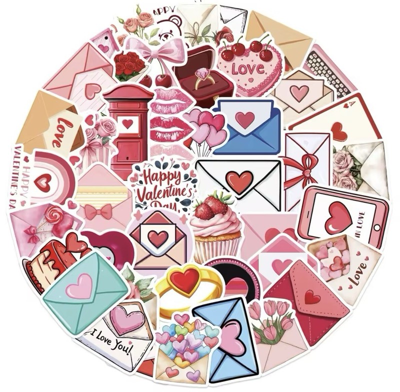 Valentines Day Envelope Style Stickers 50pk Mixed Fun Stickers Hearts Valentines gallery