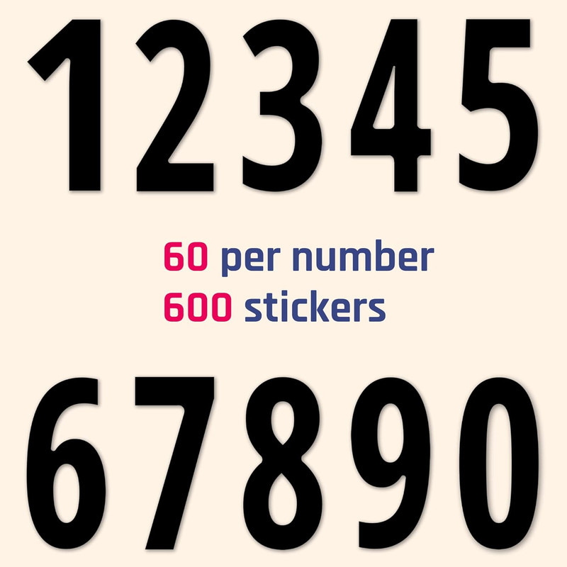 600 Pieces, 1" - Number Stickers, Waterproof Vinyl Stick on Numbers - Black gallery
