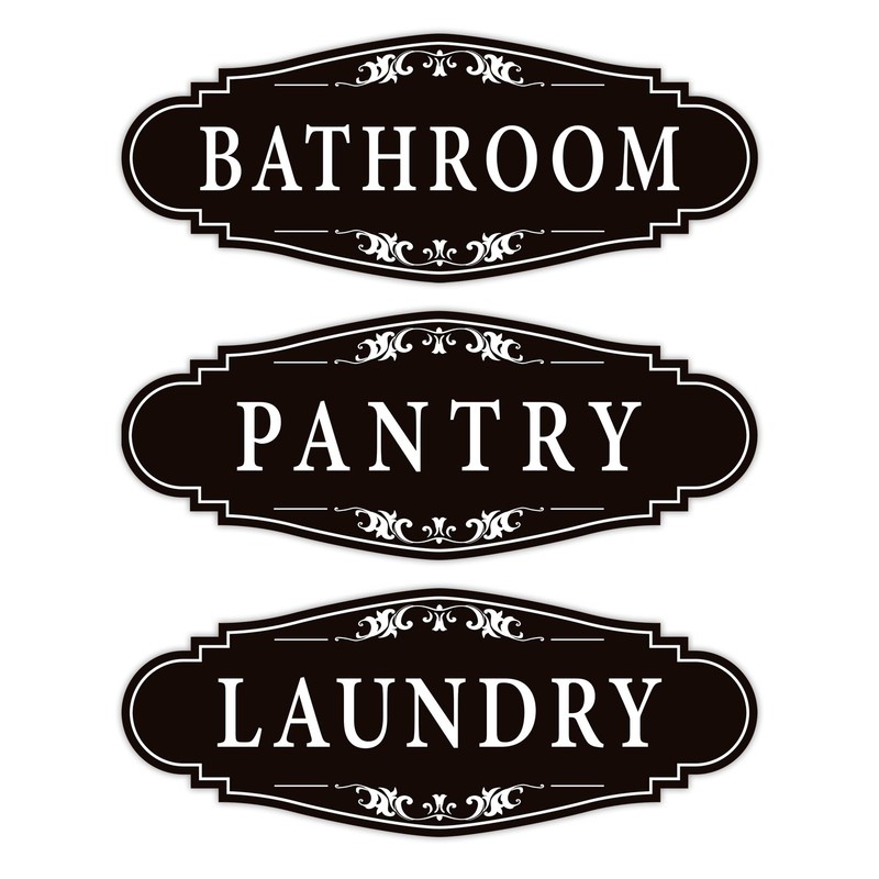 3PCS Bathroom/Laundry Room/Pantry Door Signs Sticker, Self-Adhesive