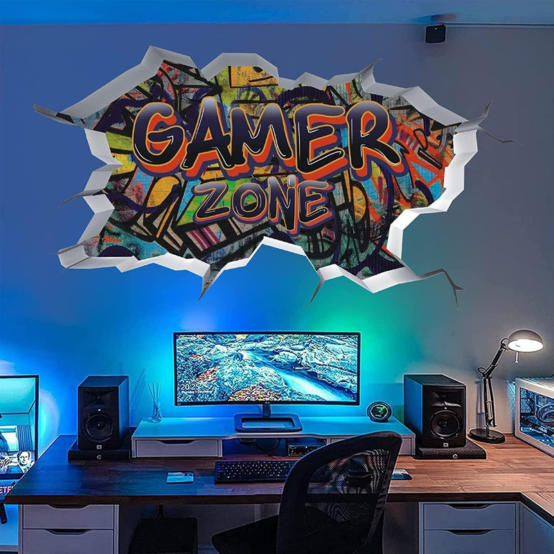 3D Game Wall Decals,Gaming Wall Stickers for Boys Room Gamer Zone Sticker Video gallery